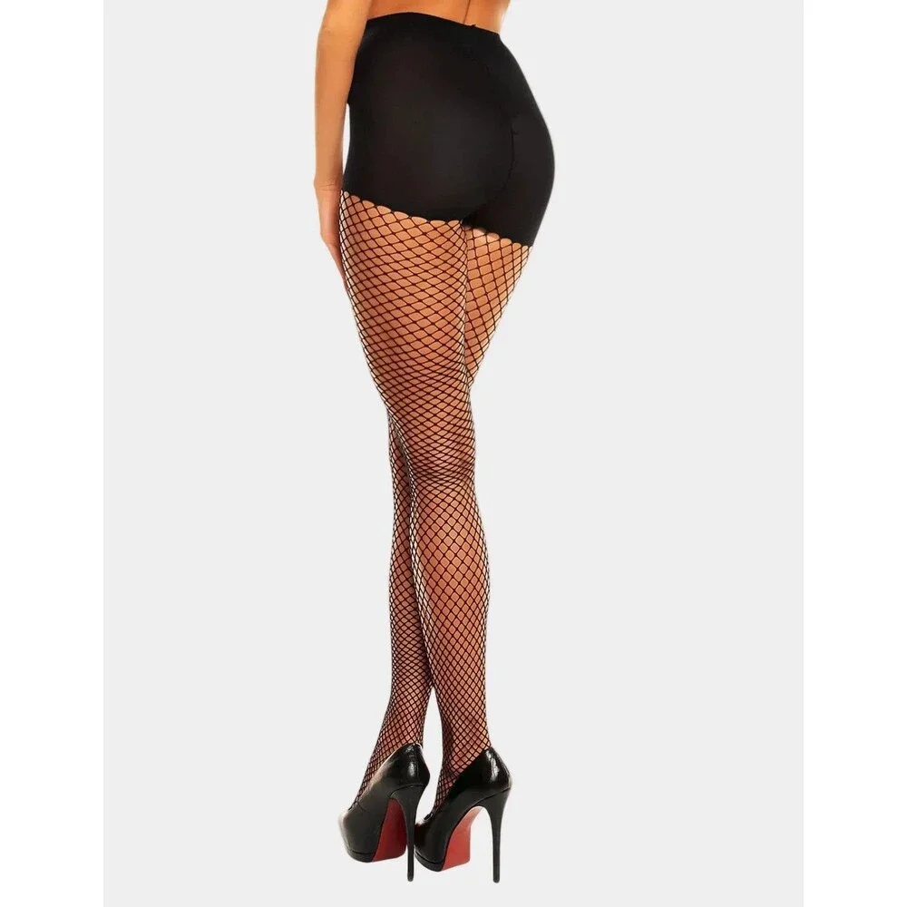 Glamory Hosiery Mesh Black Classic Fishnet Tights Size L US 14-16